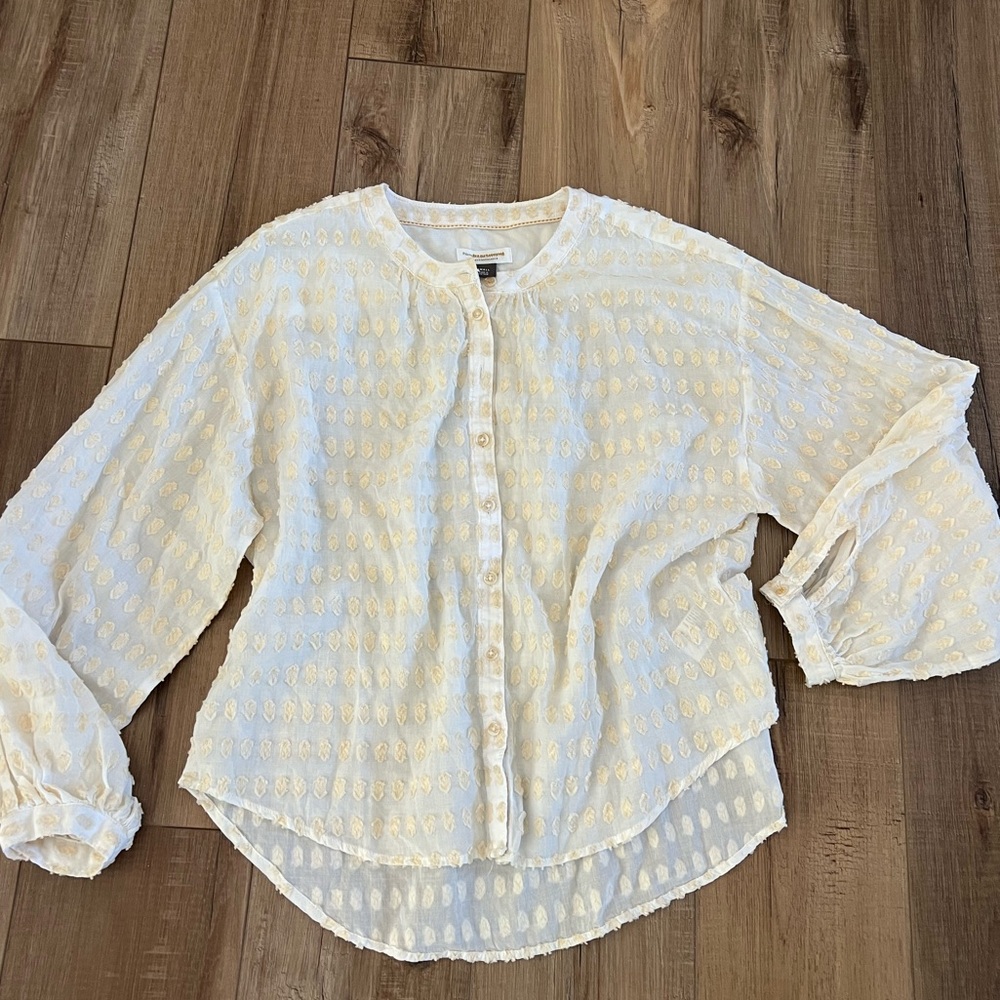 Pilcro Anthropologie Blouse Shirt Cotton Cream Textured Dot Size Small